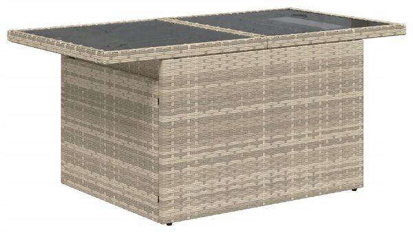 Szürke polyrattan üveglapos kerti asztal 100x55x73 cm