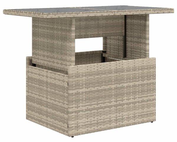 Szürke polyrattan üveglapos kerti asztal 100x55x73 cm