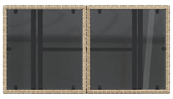 Bézs polyrattan üveglapos kerti asztal 100 x 55 x 73 cm