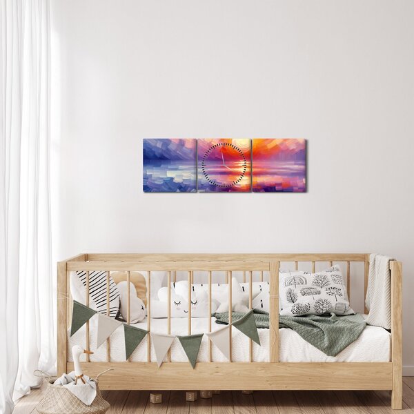 Kép - Színes művészi naplemente (órával) (90x30 cm)