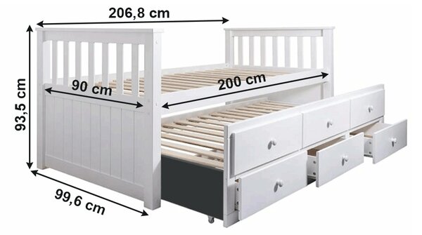 Összecsukható ágy 90 cm Ahlan (fehér) (ágyráccsal és tárolóhellyel)