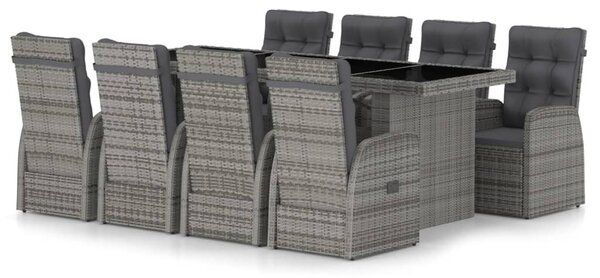 9 részes szürke kültéri polyrattan étkezőszett párnákkal