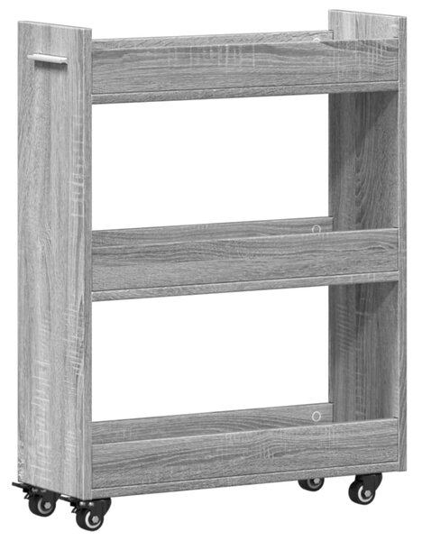 Szürke sonoma színű szerelt fa szekrény kerekekkel 60x22x79 cm