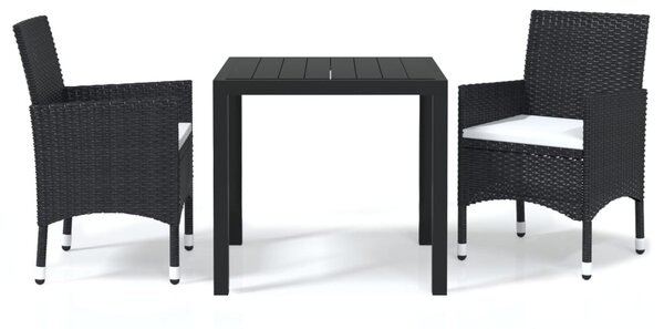 3 részes fekete polyrattan kerti étkezőgarnitúra párnákkal