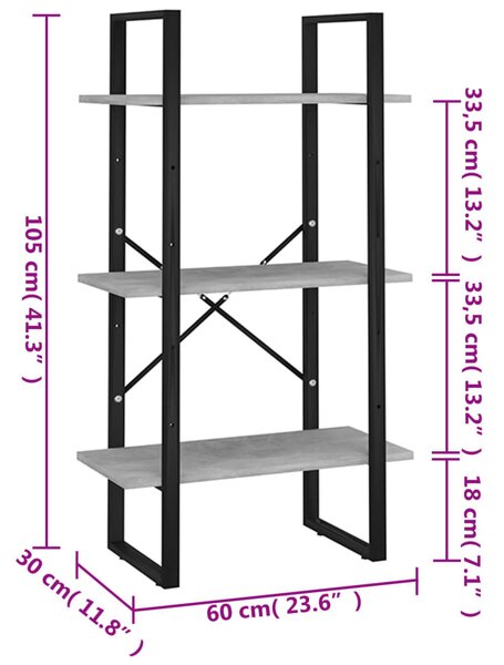 Szürke forgácslap tárolópolc 60 x 30 x 105 cm