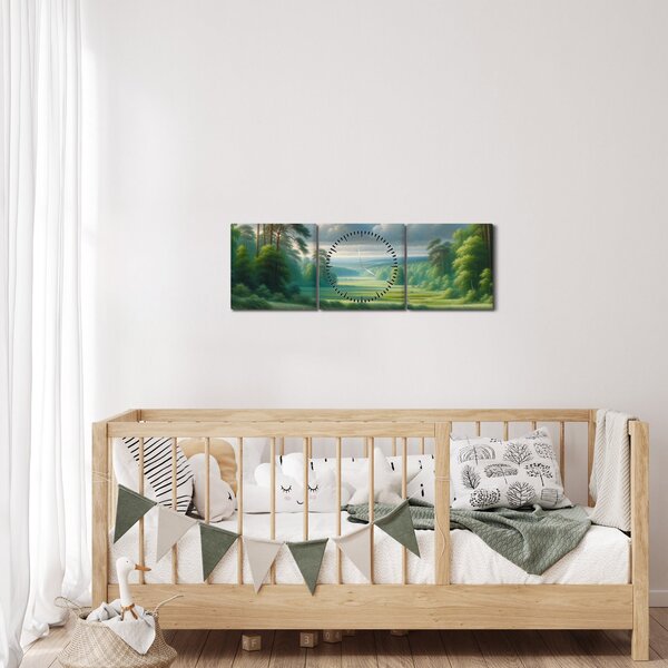 Kép - Zöld táj (órával) (90x30 cm)