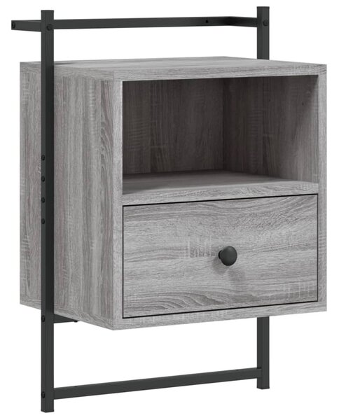 2 db szürke sonoma szerelt fa fali éjjeliszekrény 40x30x61 cm