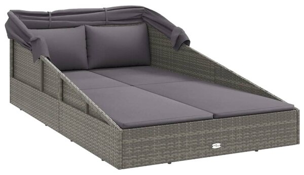 Szürke polyrattan napágy összecsukható tetővel 200x114x128 cm