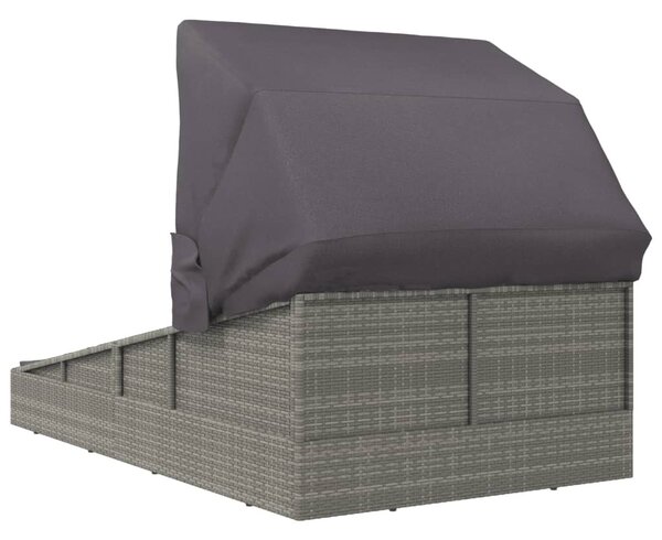 Szürke polyrattan napágy összecsukható tetővel 200x114x128 cm