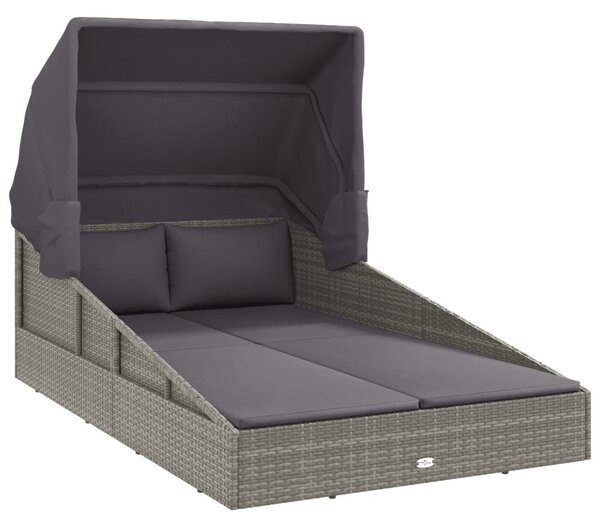 Szürke polyrattan napágy összecsukható tetővel 200x114x128 cm