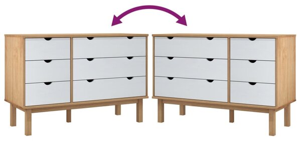 OTTA barna-fehér tömör fenyőfa éjjeliszekrény 111x43x73,5 cm