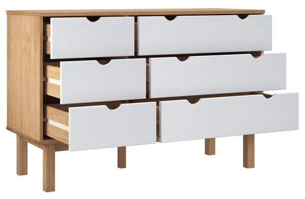 OTTA barna-fehér tömör fenyőfa éjjeliszekrény 111x43x73,5 cm