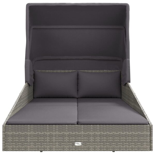 Szürke polyrattan napágy összecsukható tetővel 200x114x128 cm