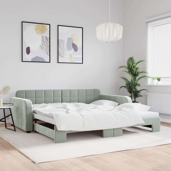 VidaXL világosszürke kihúzható bársony heverő 100 x 200 cm