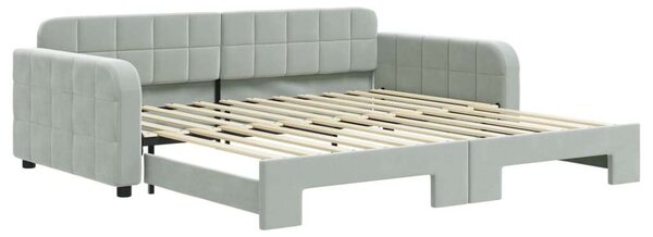 VidaXL világosszürke kihúzható bársony heverő 100 x 200 cm