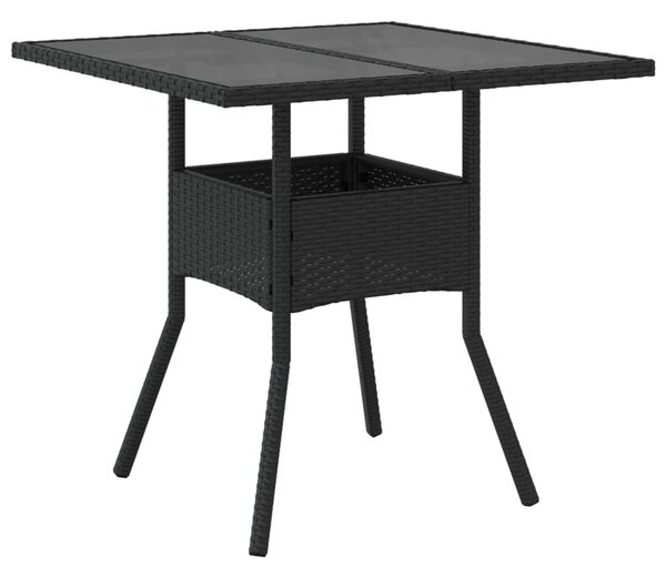 Fekete polyrattan üveglapos kerti asztal 80 x 80 x 75 cm