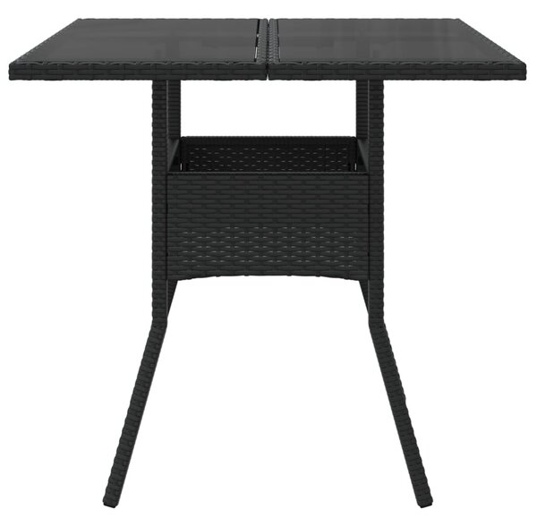 Fekete polyrattan üveglapos kerti asztal 80 x 80 x 75 cm