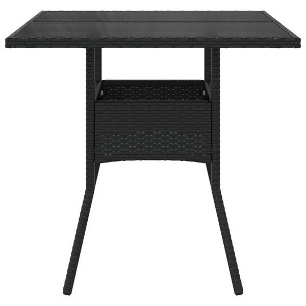 Fekete polyrattan üveglapos kerti asztal 80 x 80 x 75 cm