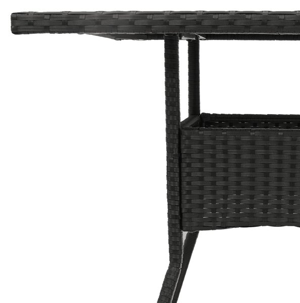 Fekete polyrattan üveglapos kerti asztal 80 x 80 x 75 cm