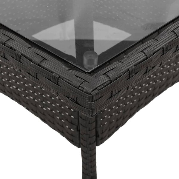 Fekete polyrattan üveglapos kerti asztal 80 x 80 x 75 cm