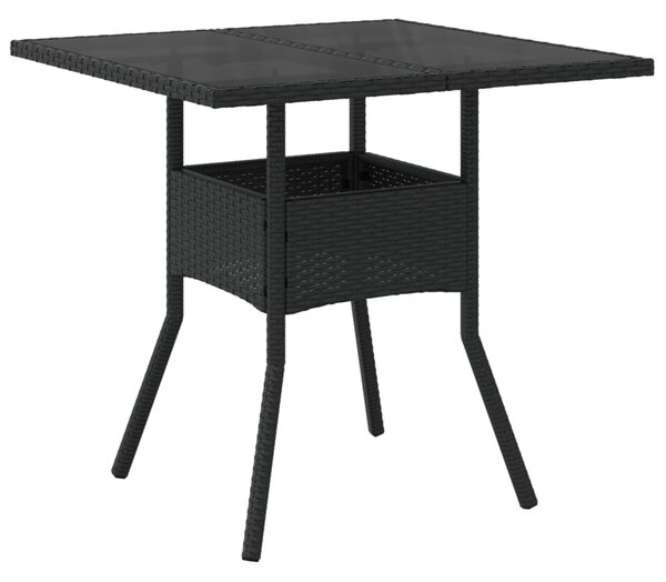 Fekete polyrattan üveglapos kerti asztal 80 x 80 x 75 cm