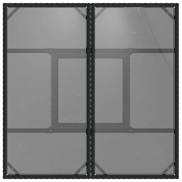 Fekete polyrattan üveglapos kerti asztal 80 x 80 x 75 cm