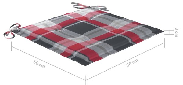 2 db tömör tíkfa kerti szék piros kockás párnákkal