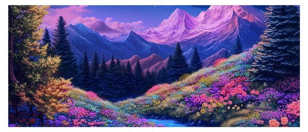 Kép - Lila táj teljes holdfénynél (120x50 cm)