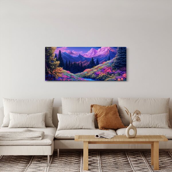 Kép - Lila táj teljes holdfénynél (120x50 cm)