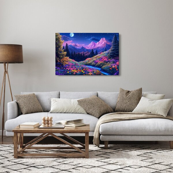 Kép - Lila táj teljes holdfénynél (90x60 cm)