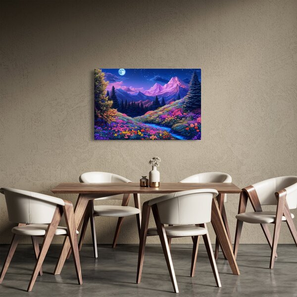 Kép - Lila táj teljes holdfénynél (90x60 cm)