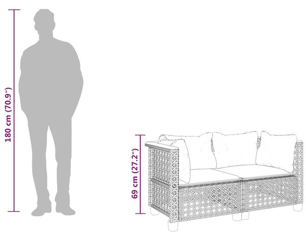 2 db bézs polyrattan kerti sarokkanapé párnákkal