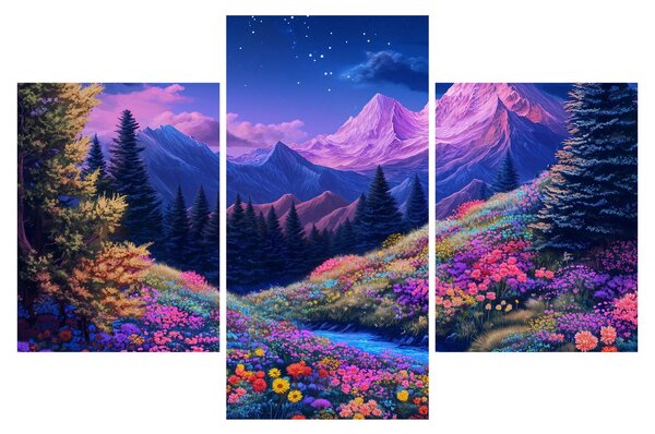 Kép - Lila táj teljes holdfénynél (90x60 cm)