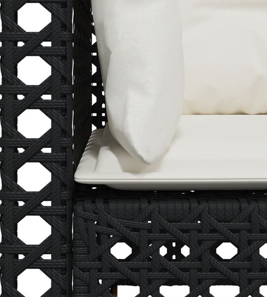 2 db fekete polyrattan kerti sarokkanapé párnákkal