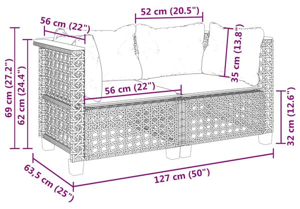 2 db bézs polyrattan kerti sarokkanapé párnákkal