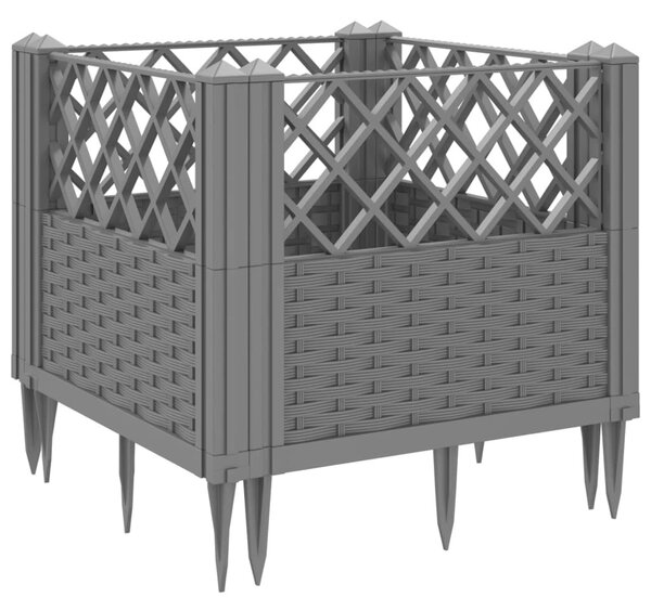 Világosszürke PP kerti virágláda cövekekkel 43,5x43,5x43,5 cm