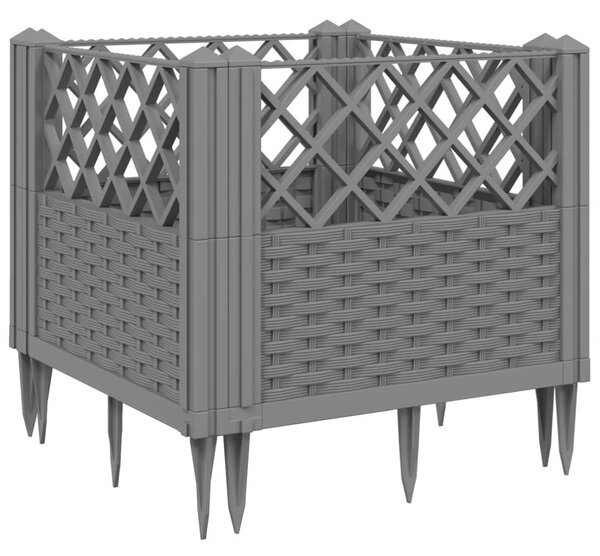 Világosszürke PP kerti virágláda cövekekkel 43,5x43,5x43,5 cm