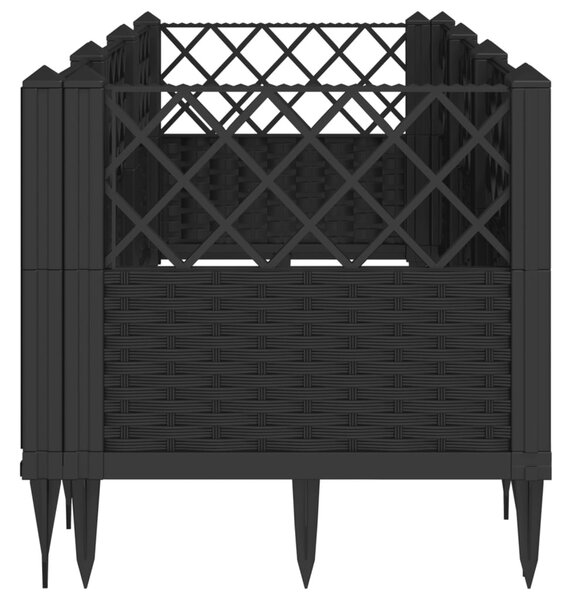 Fekete PP kerti virágláda cövekekkel 123,5 x 43,5 x 43,5 cm