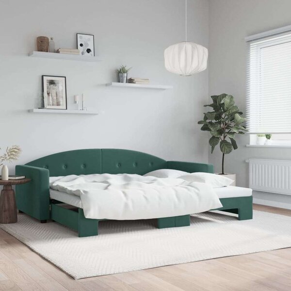 VidaXL sötétzöld kihúzható bársony heverő 90 x 200 cm
