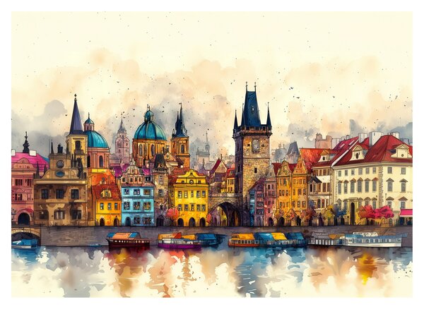 Üveg kép - Ősz a festett városban (70x50 cm)