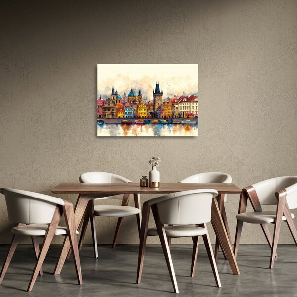 Üveg kép - Ősz a festett városban (70x50 cm)