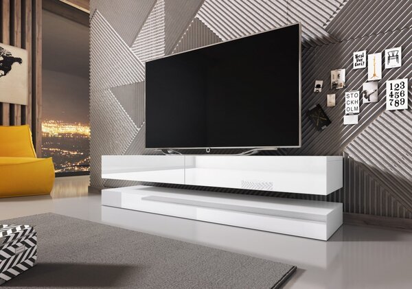 Fly TV szekrény, 140 cm-es fehér/fehér, hangulatvilágítás nélkül