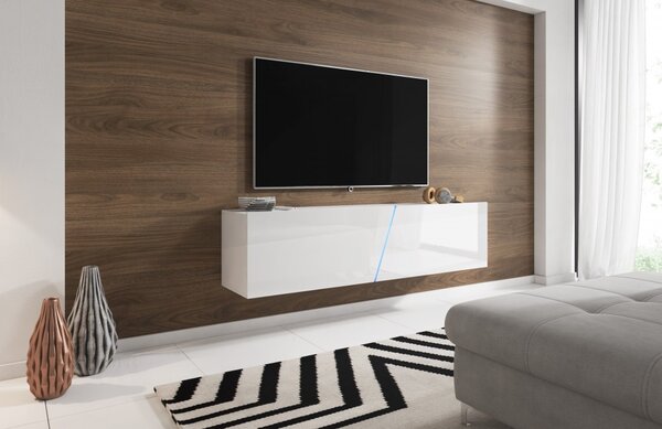 Slant 160 cm-es TV szekrény, fehér/fehér, tetszőleges színű LED hangulatvilágítással
