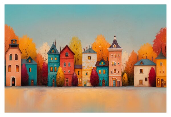 Kép - Őszi falu (90x60 cm)