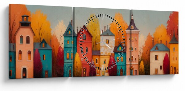 Kép - Őszi falu (órával) (90x30 cm)