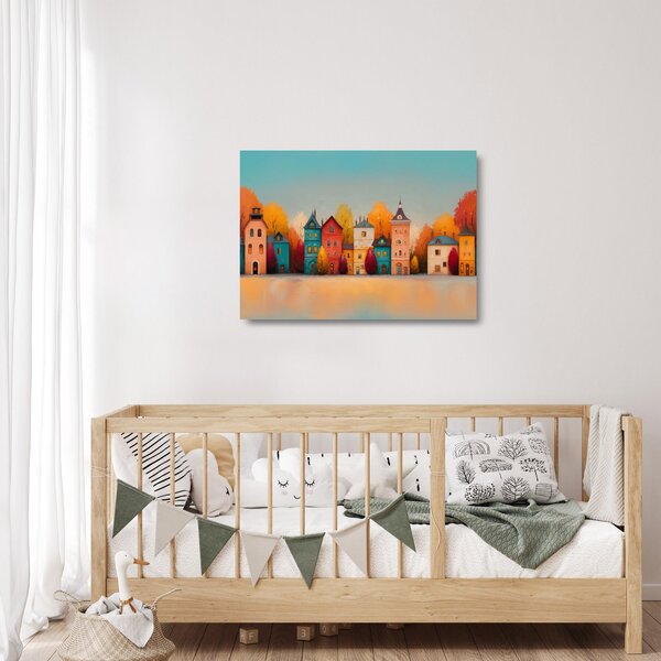 Üveg kép - Őszi falu (70x50 cm)