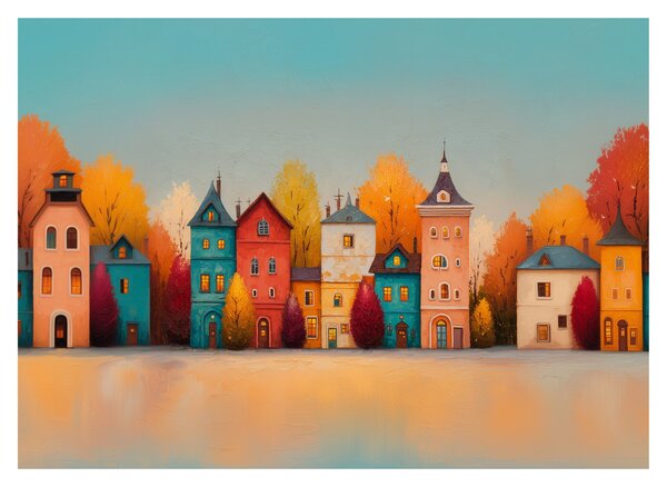 Üveg kép - Őszi falu (70x50 cm)