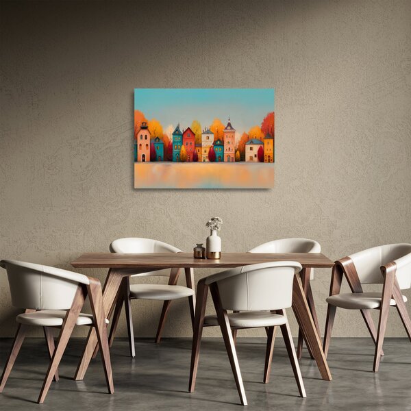 Üveg kép - Őszi falu (70x50 cm)