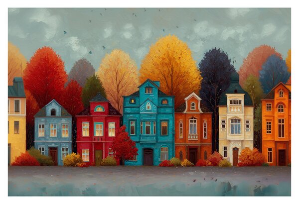 Kép - Festett őszi város (90x60 cm)