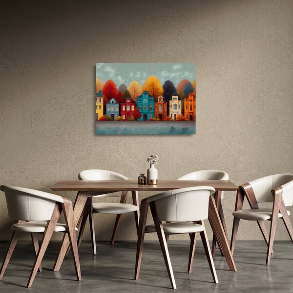 Üveg kép - Festett őszi város (70x50 cm)